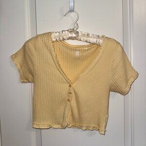 PacSun Me to We Yellow Ribbed Button Crop Top Size Medium